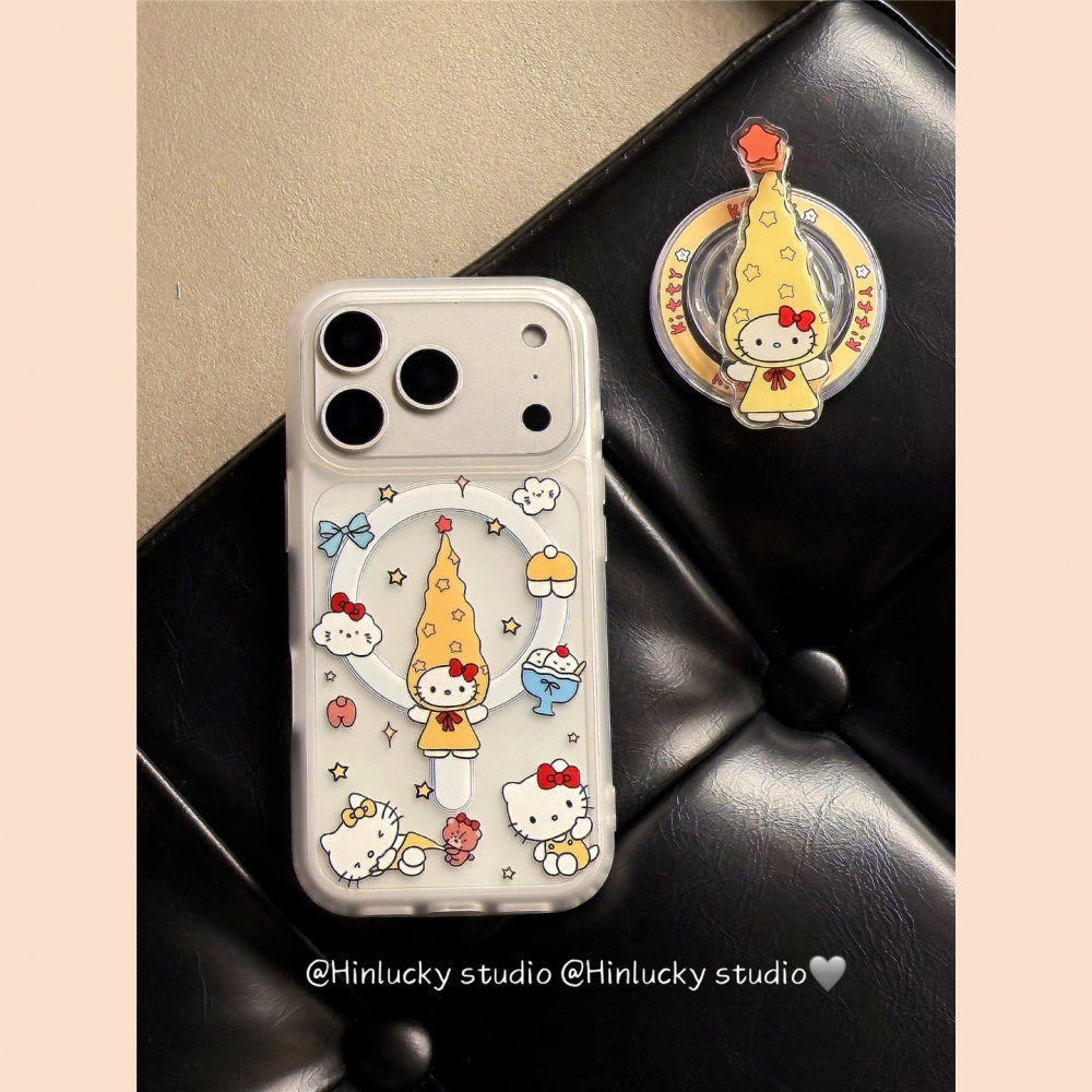 Ameigas Twirling Star Kitty Case - Long Hat Cat Rotating MagSafe Stand & Silky Cover