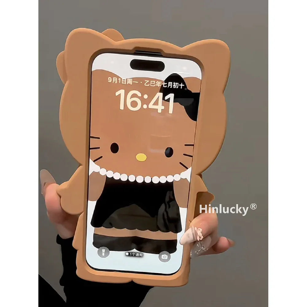 Ameigas Couture Kitty Case - Black Dress & Leather Cat Silicone Cover - Ameigas