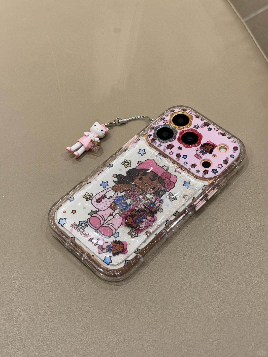 Ameigas Fashion Star Long-Leg Black Cat Slide Charm Phone Case