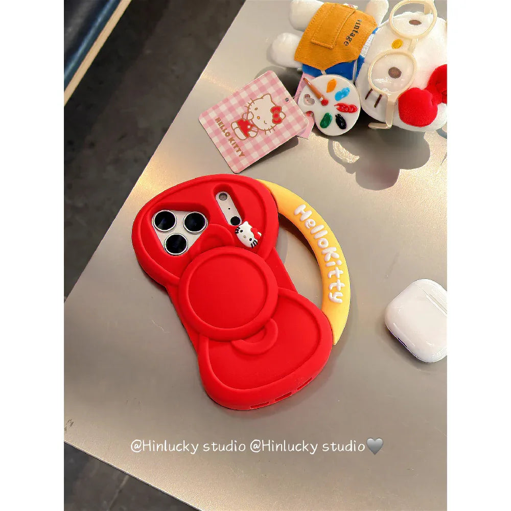 Ameigas Bow-Tied Whiskers Case - Red Ribbon Kitty Silicone Cover for iPhone - Ameigas
