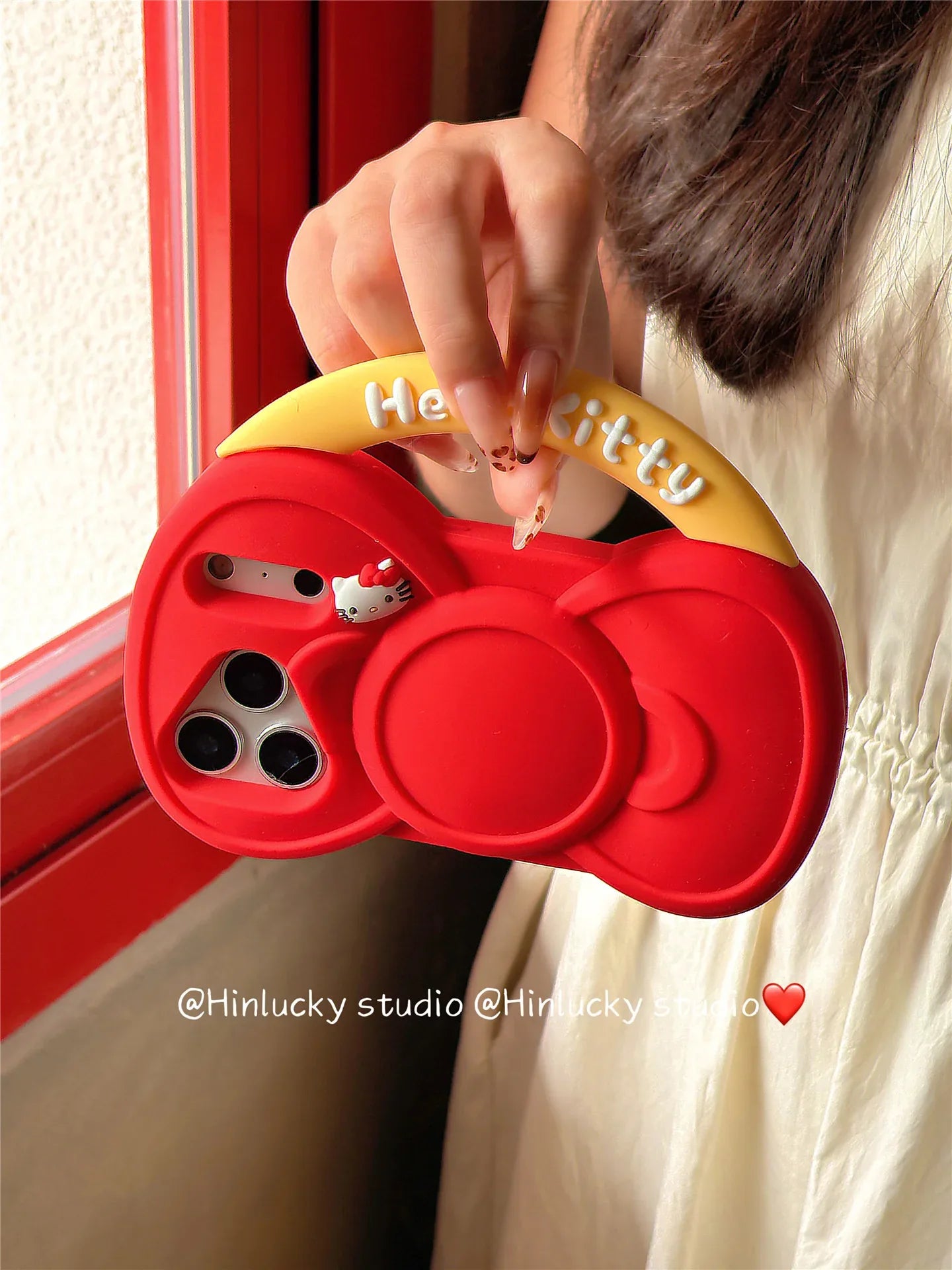 Ameigas Bow-Tied Whiskers Case - Red Ribbon Kitty Silicone Cover for iPhone - Ameigas