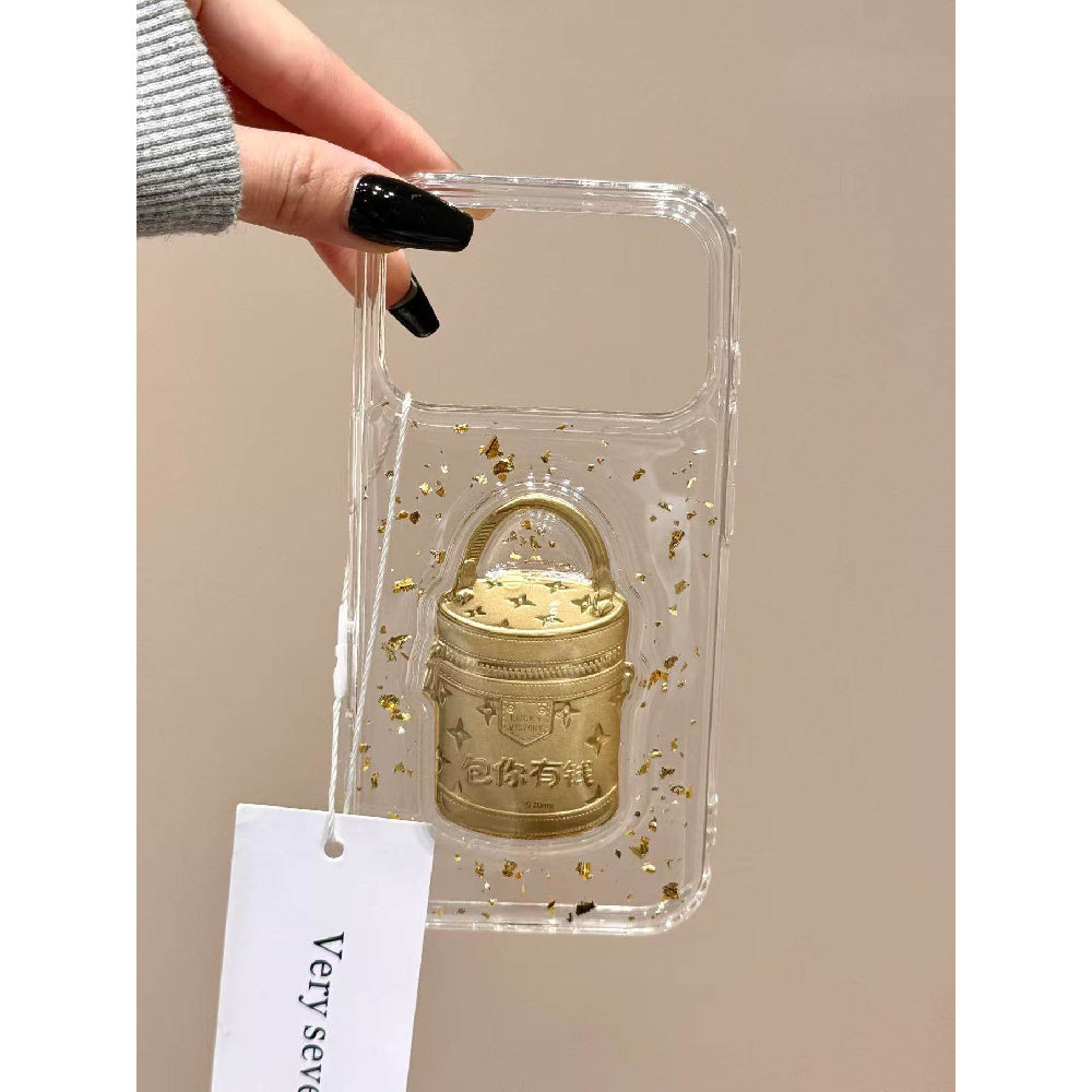 Ameigas Gold Leaf Resin Case - "Instant Prosperity & Wealth" Design with Floating Gold Flakes