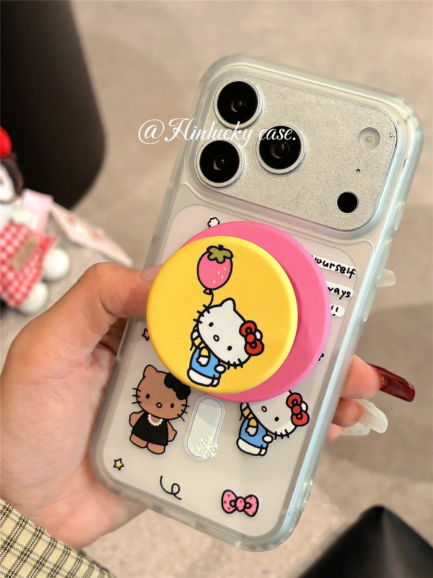 Ameigas Berry Balloon Kitty Case - Strawberry Cat & Balloon MagSafe Velvet Cover - Ameigas