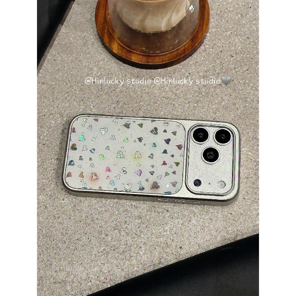 Ameigas Chroma Splash Case - Gradient Ink & Electroplated Silver Hearts MagSafe Cover - Ameigas