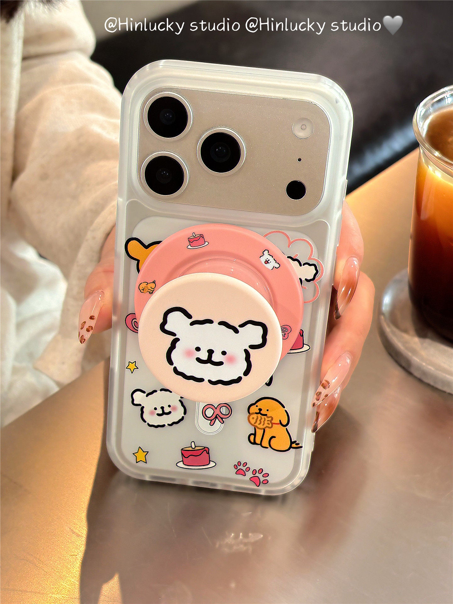 Ameigas Playful Pup Case - Cute Cartoon Dog MagSafe Frosted Cover with Stand