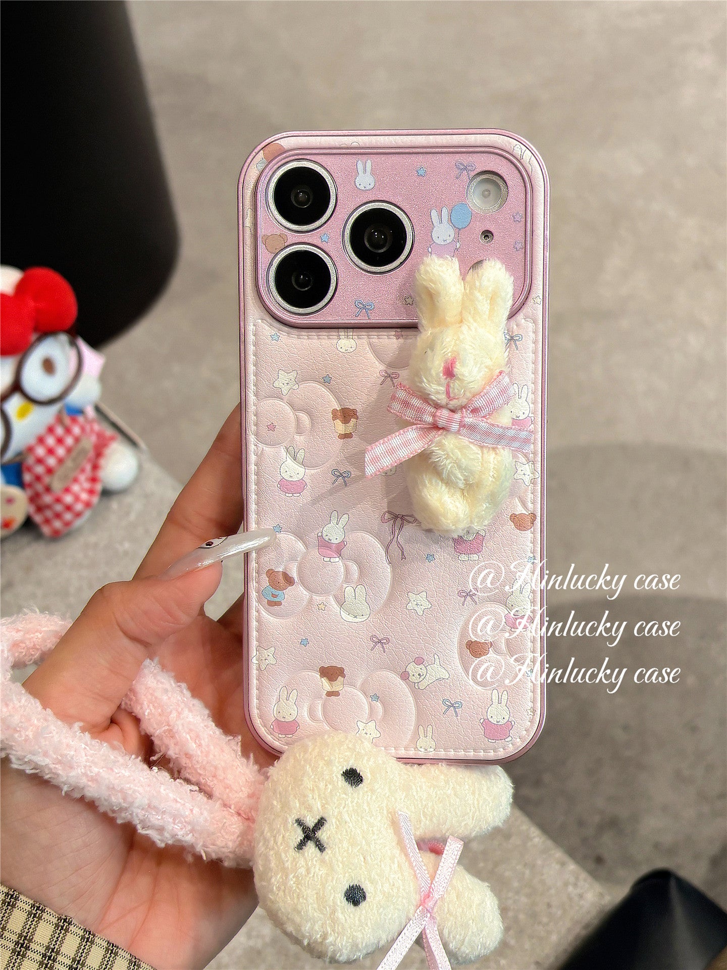 Ameigas Dreamy Bunny Strap Case - Plush Starry Rabbit with Detachable Lanyard Cover
