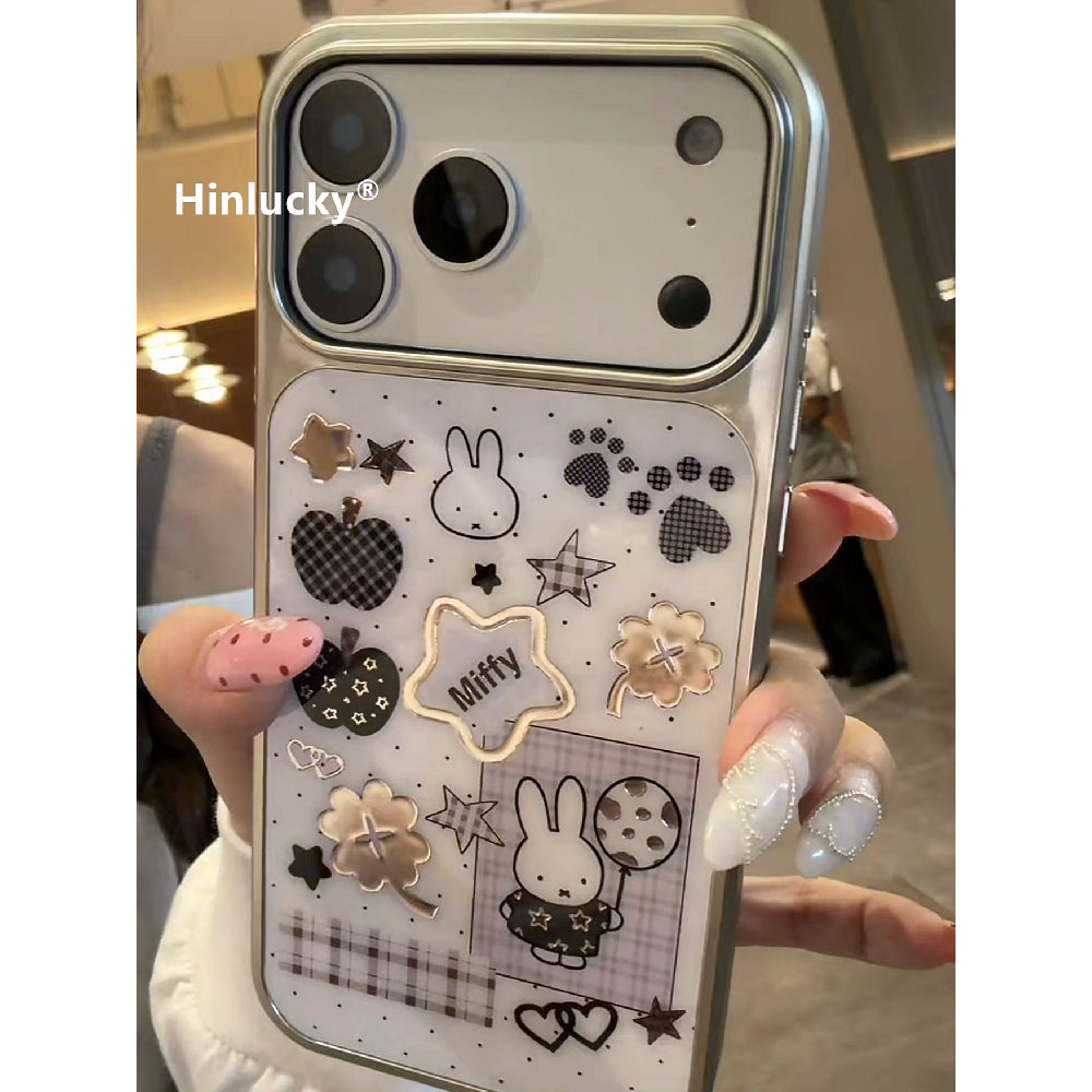 Ameigas Monochrome Bunny Case - Electroplated Gold Tribute Silhouette Cover for iPhone