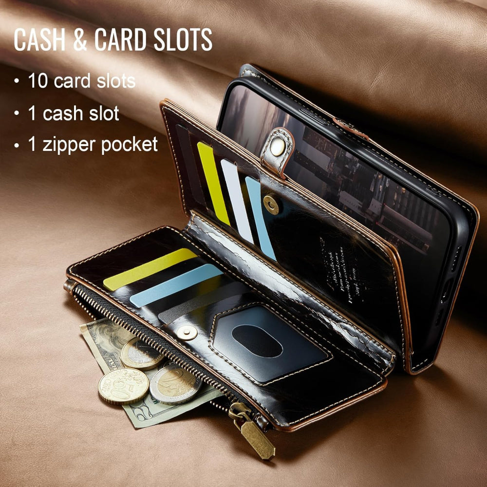 Ameigas RFID Blocking Zipper Wallet Phone Case with Magnetic Snap