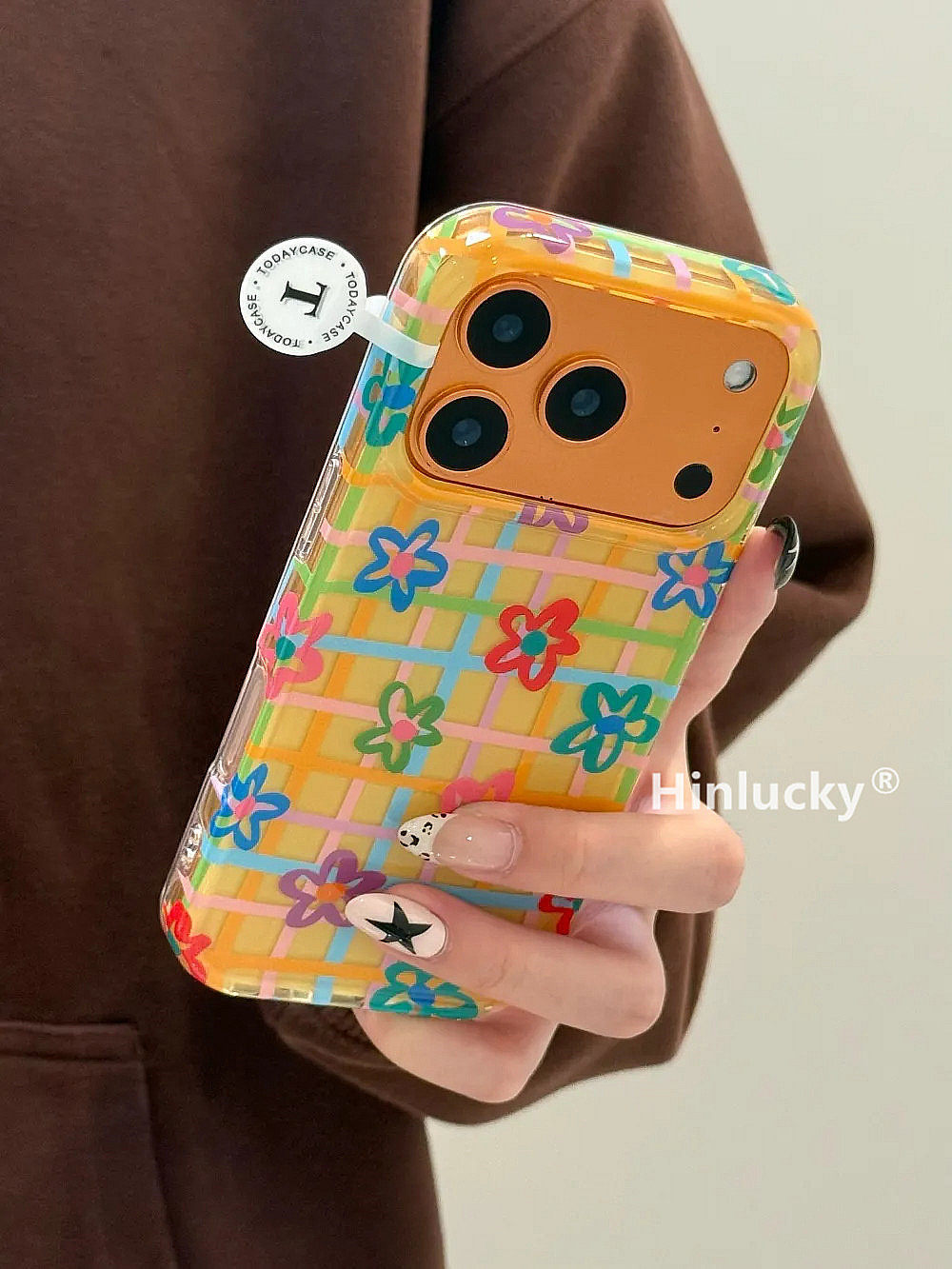 Ameigas INS Yellow Plaid Floral Dual-Layer Protective Phone Case