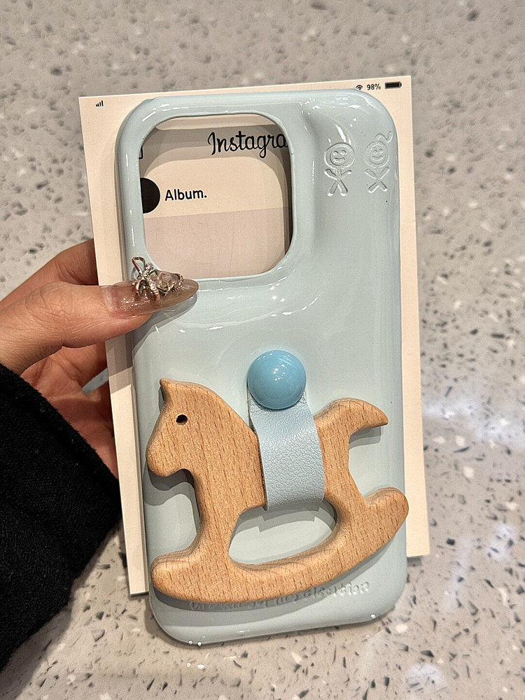 Ameigas Equestrian Buddy Case - 3D Rocking Horse Stand & Soap-Smooth Leather Cover