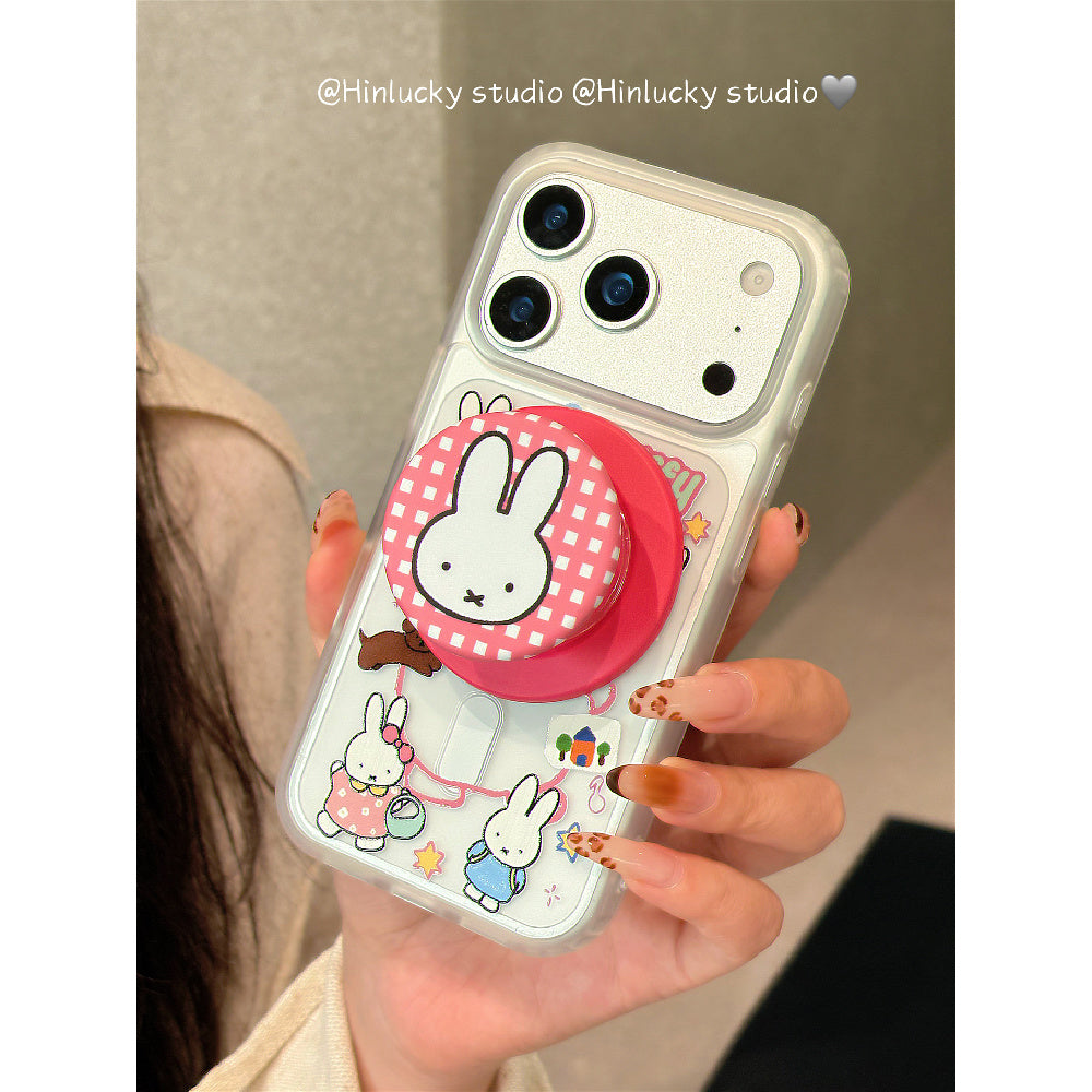 Ameigas Velvet-Hop Bunny Case - Cartoon Rabbit MagSafe Stand & Skin-Feel Cover