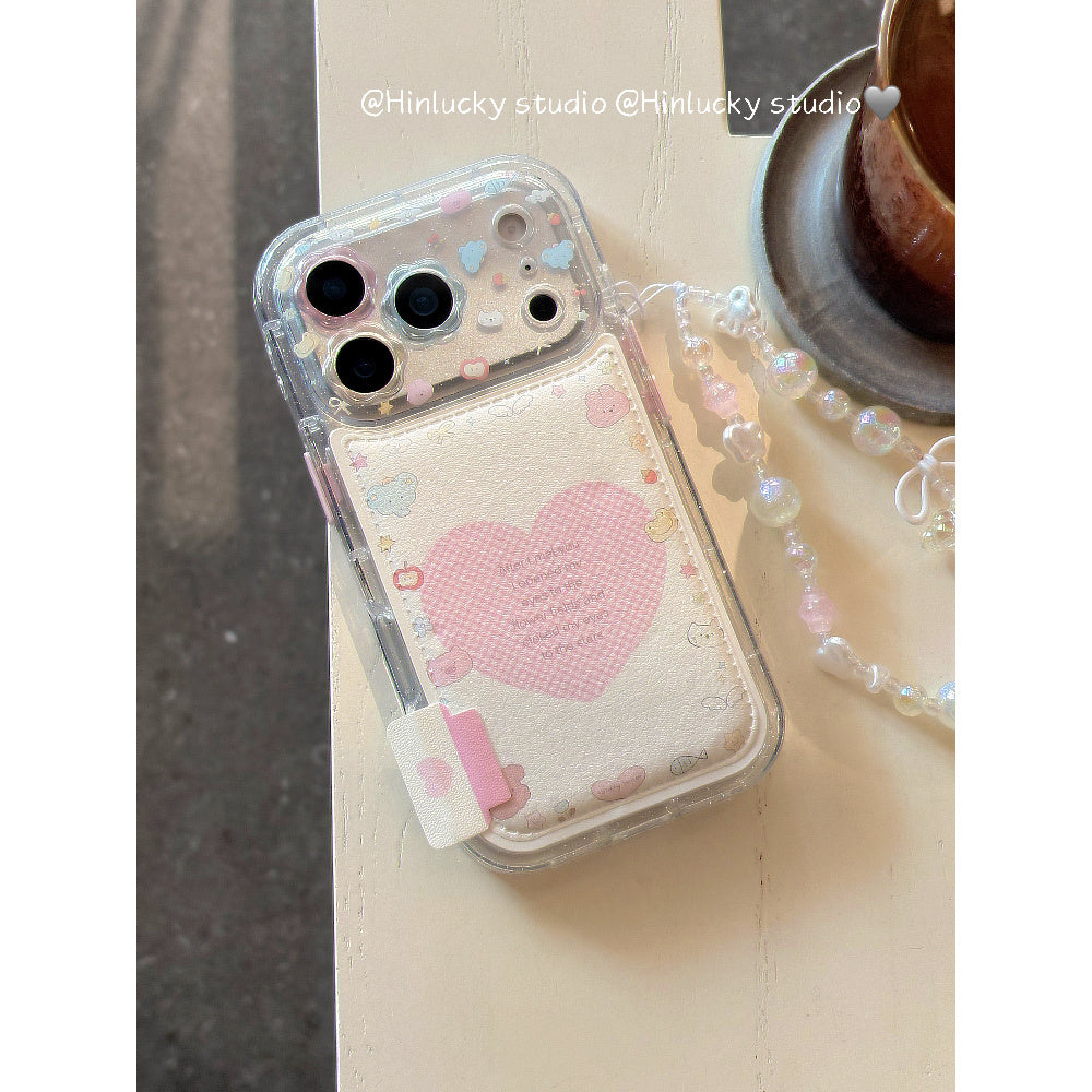 Ameigas Pink Love Beast Case - Playful Animal & Hearts with Detachable Chain