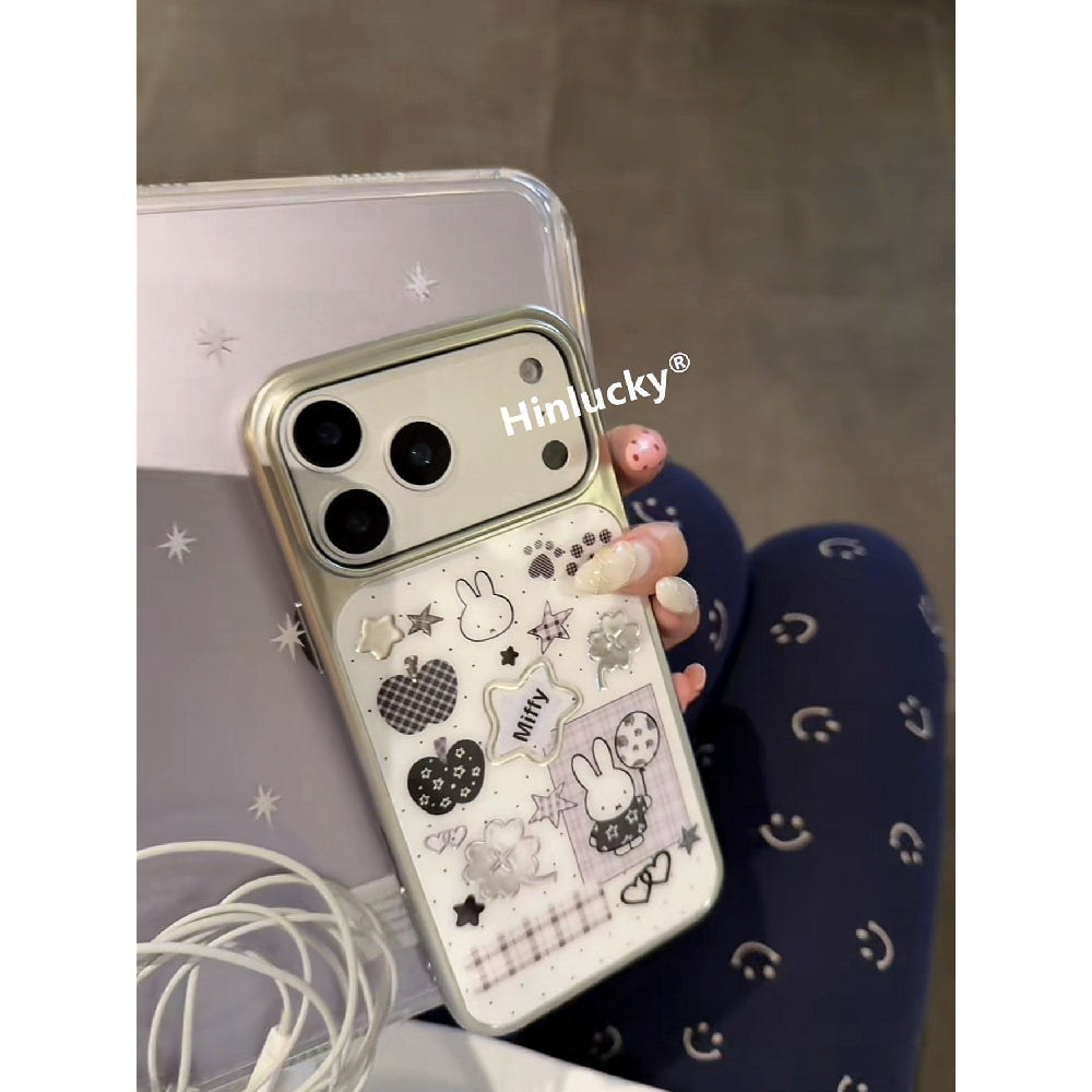 Ameigas Monochrome Bunny Case - Electroplated Gold Tribute Silhouette Cover for iPhone