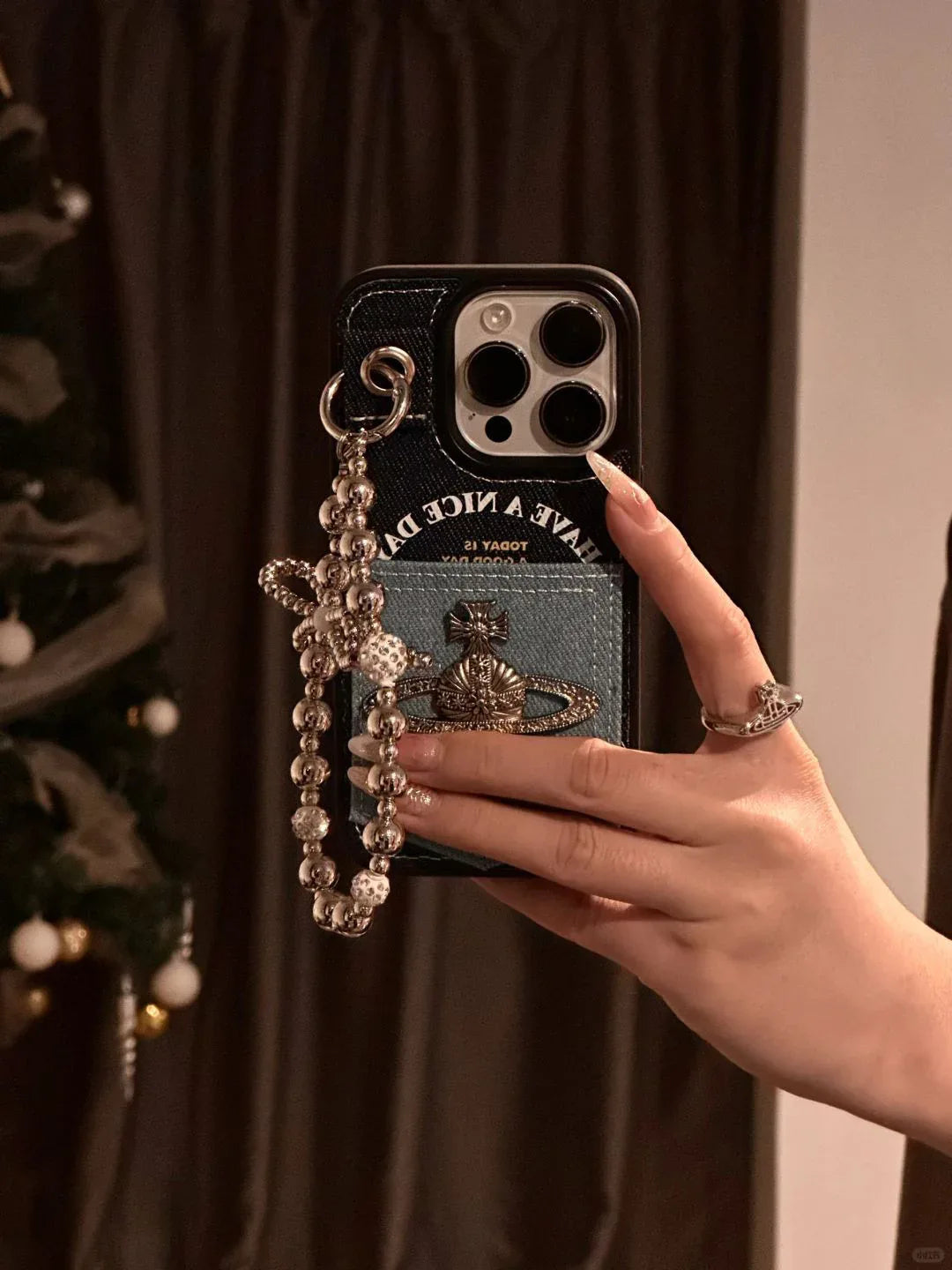 Ameigas Denim Planet Card Case - Ins Style Burlap & Celestial Print with Wallet Function - Ameigas