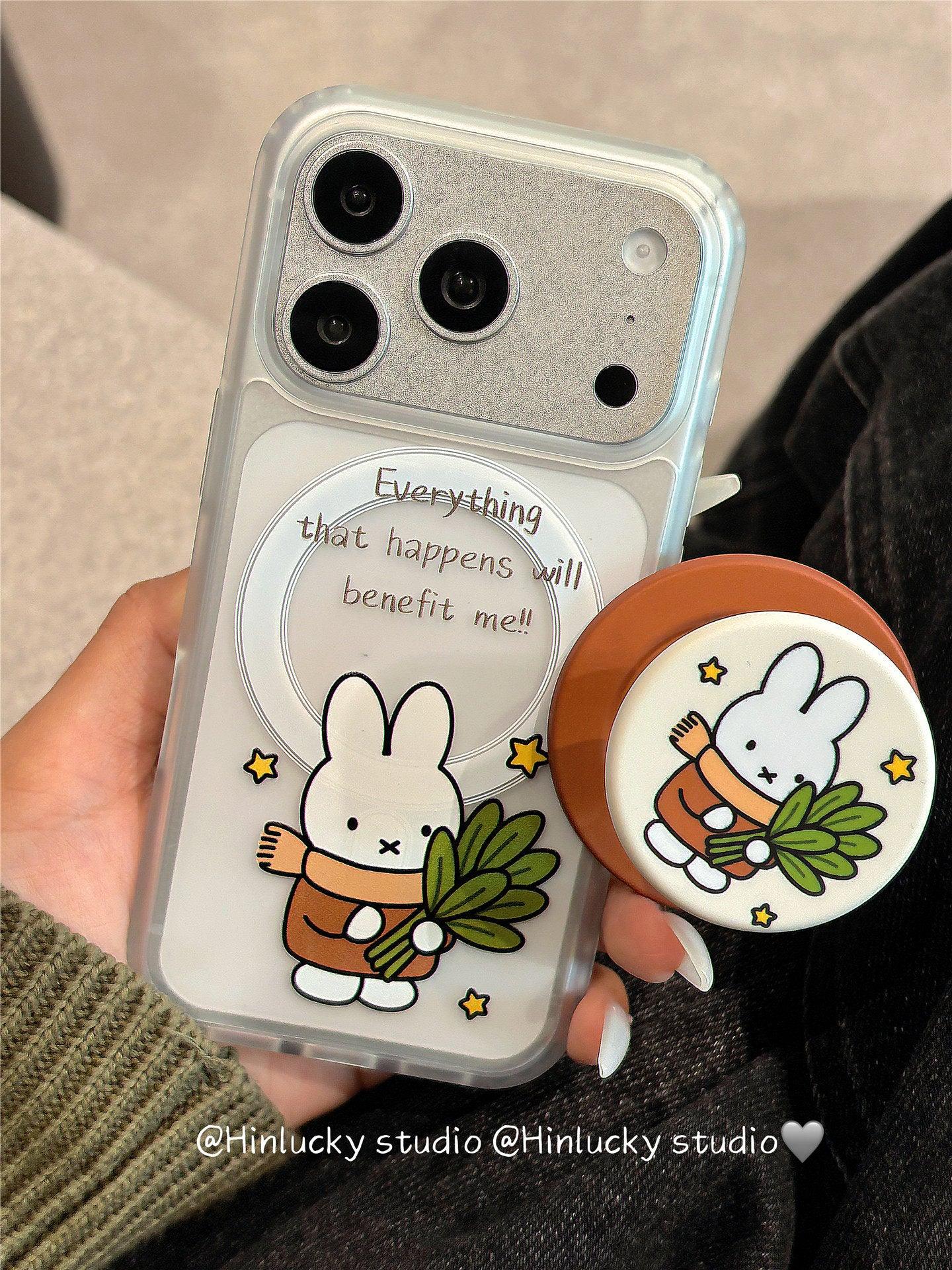 Ameigas Cute Cartoon Yuzu Leaf Bunny Magnetic Stand Phone Case - Ameigas