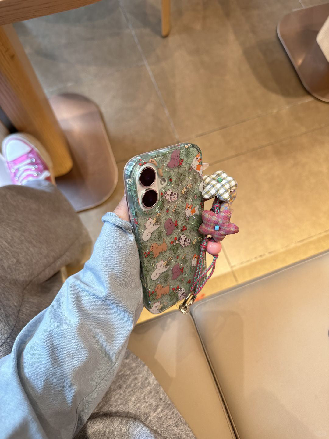 Ameigas Glitter Garden Case - Sparkling Floral & Animal Design with Anti-Yellowing Guard & Detachable Wrist Lanyard