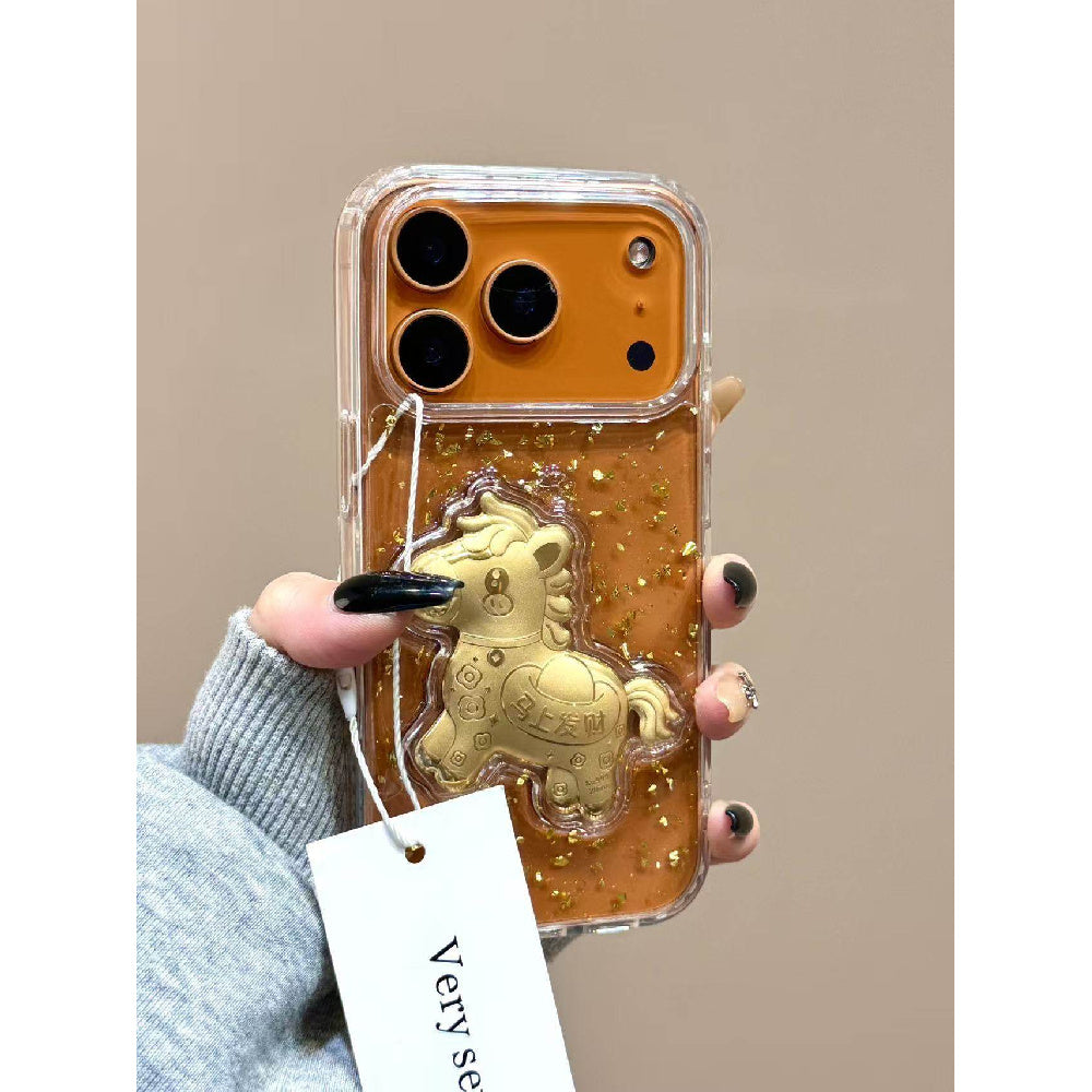 Ameigas Gold Leaf Resin Case - "Instant Prosperity & Wealth" Design with Floating Gold Flakes