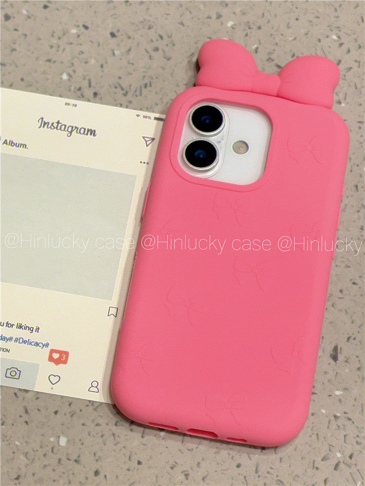 Ameigas Puff Bow Bliss Case - 3D Pink Bow Silicone Cover for iPhone