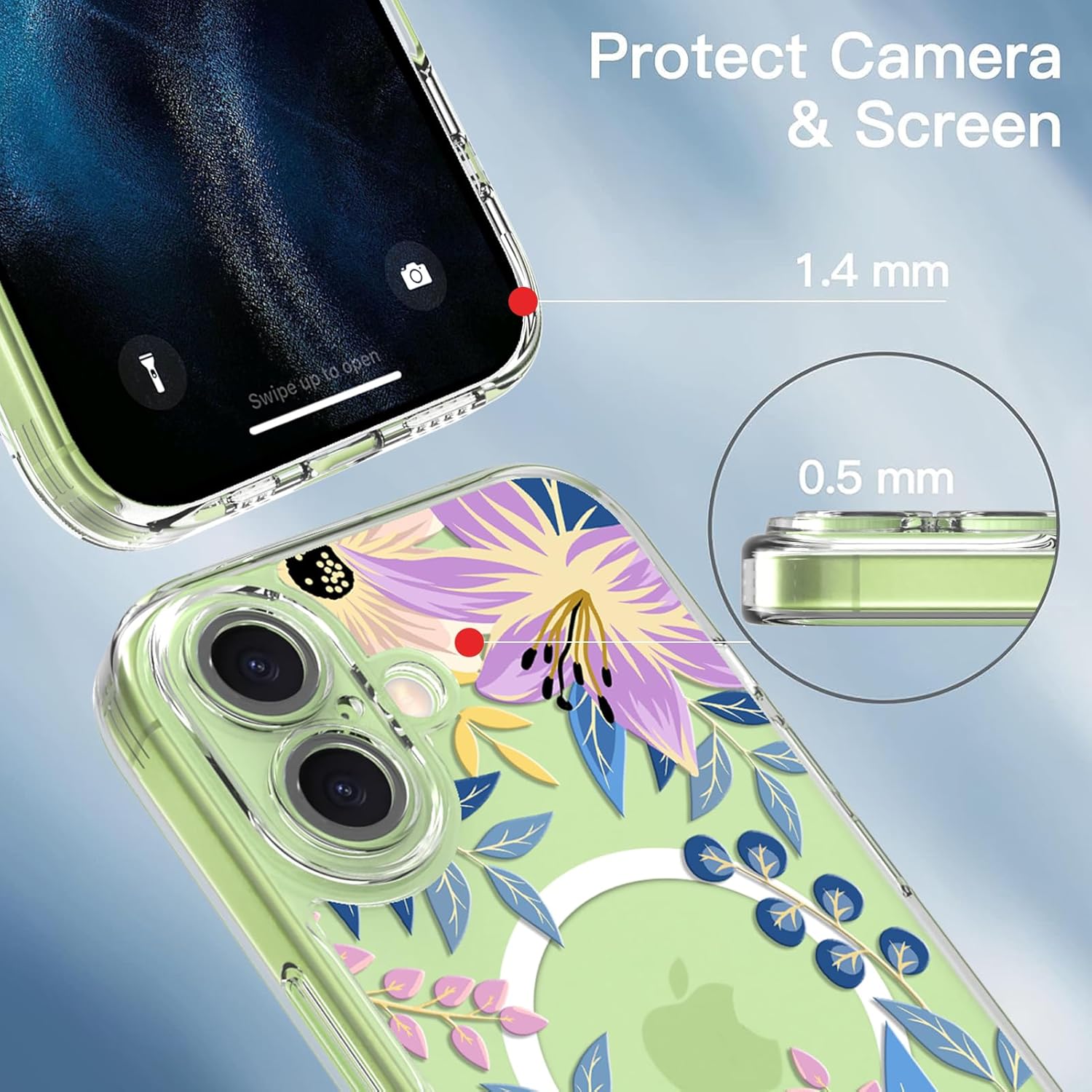 Ameigas Floral Magnetic Clear Bumper Case with Camera Protection