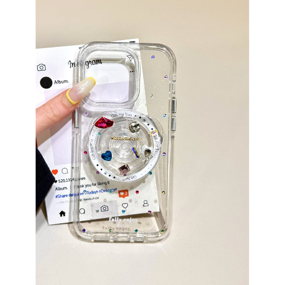 Ameigas Sparkling Heart Gem Magnetic Stand Phone Case