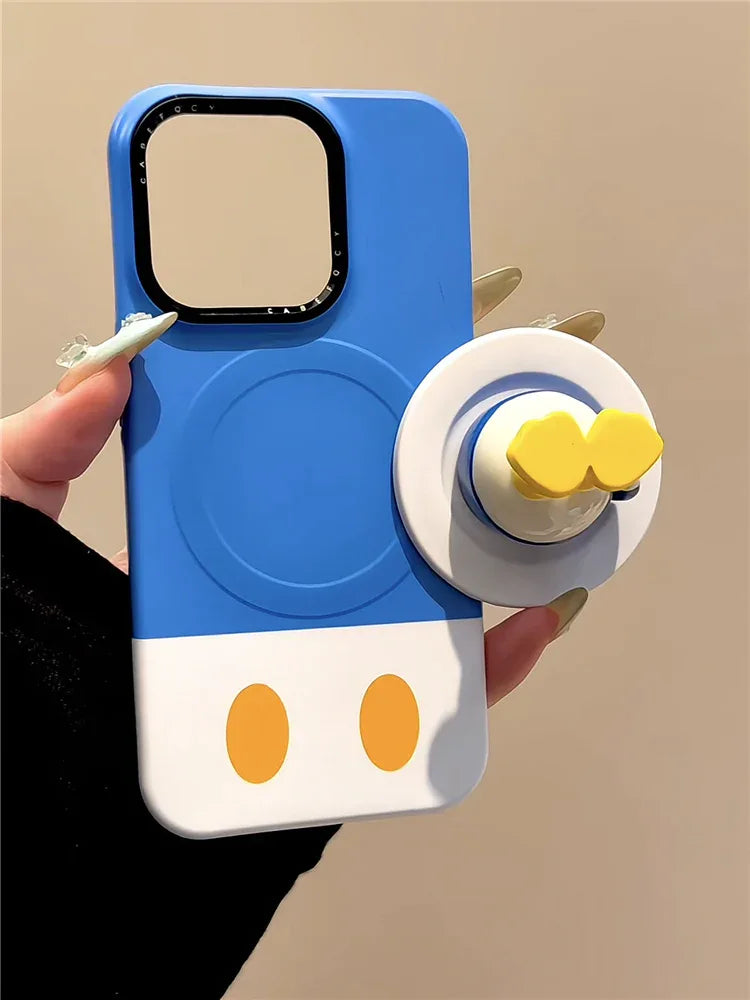 Ameigas Blue & White Cartoon Duck Magnetic Stand Film Phone Case - Ameigas