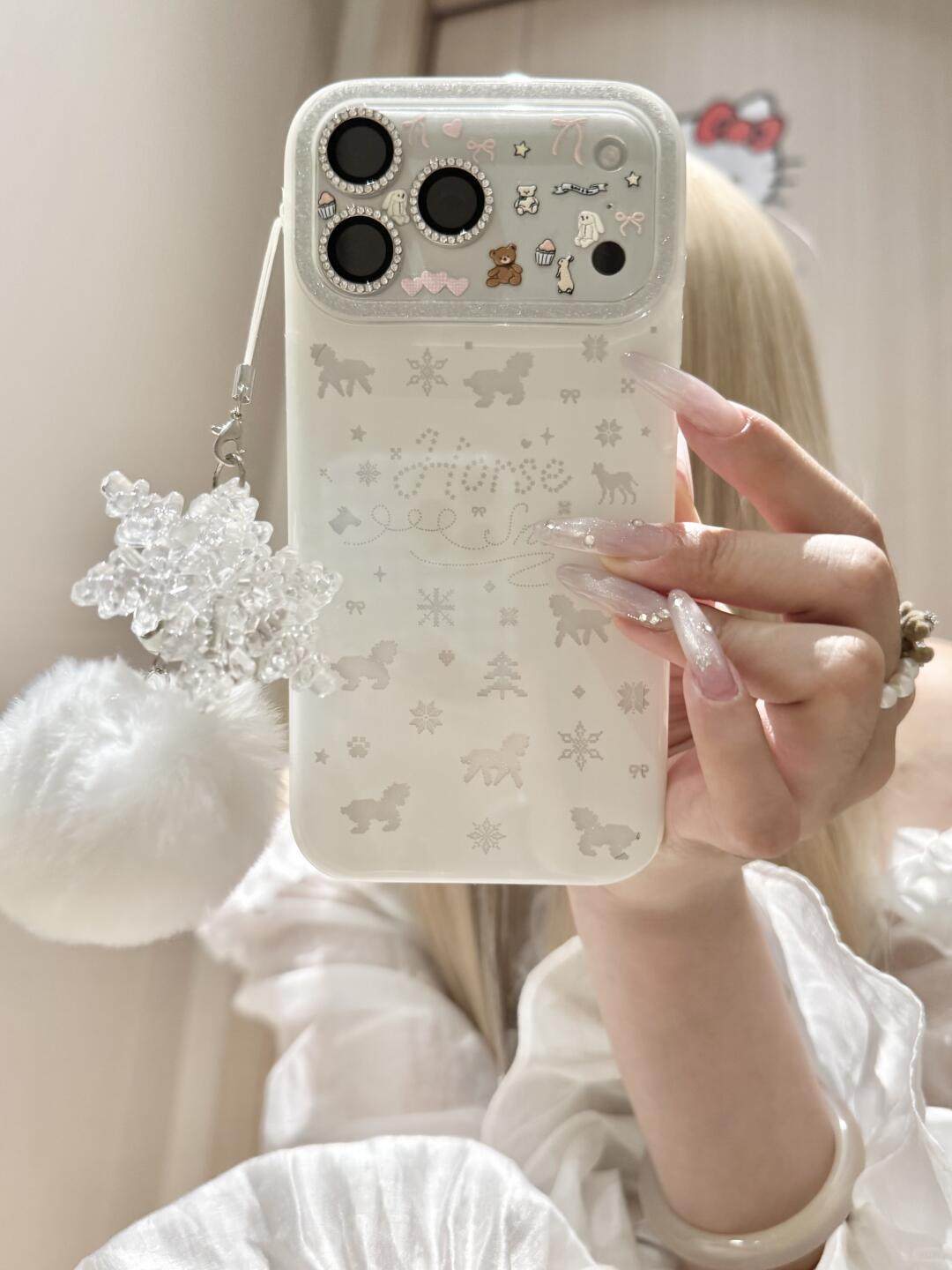 Ameigas Winter Pony Case - Dreamy Snowflake & Bow Pony with Plush PomPom Accent