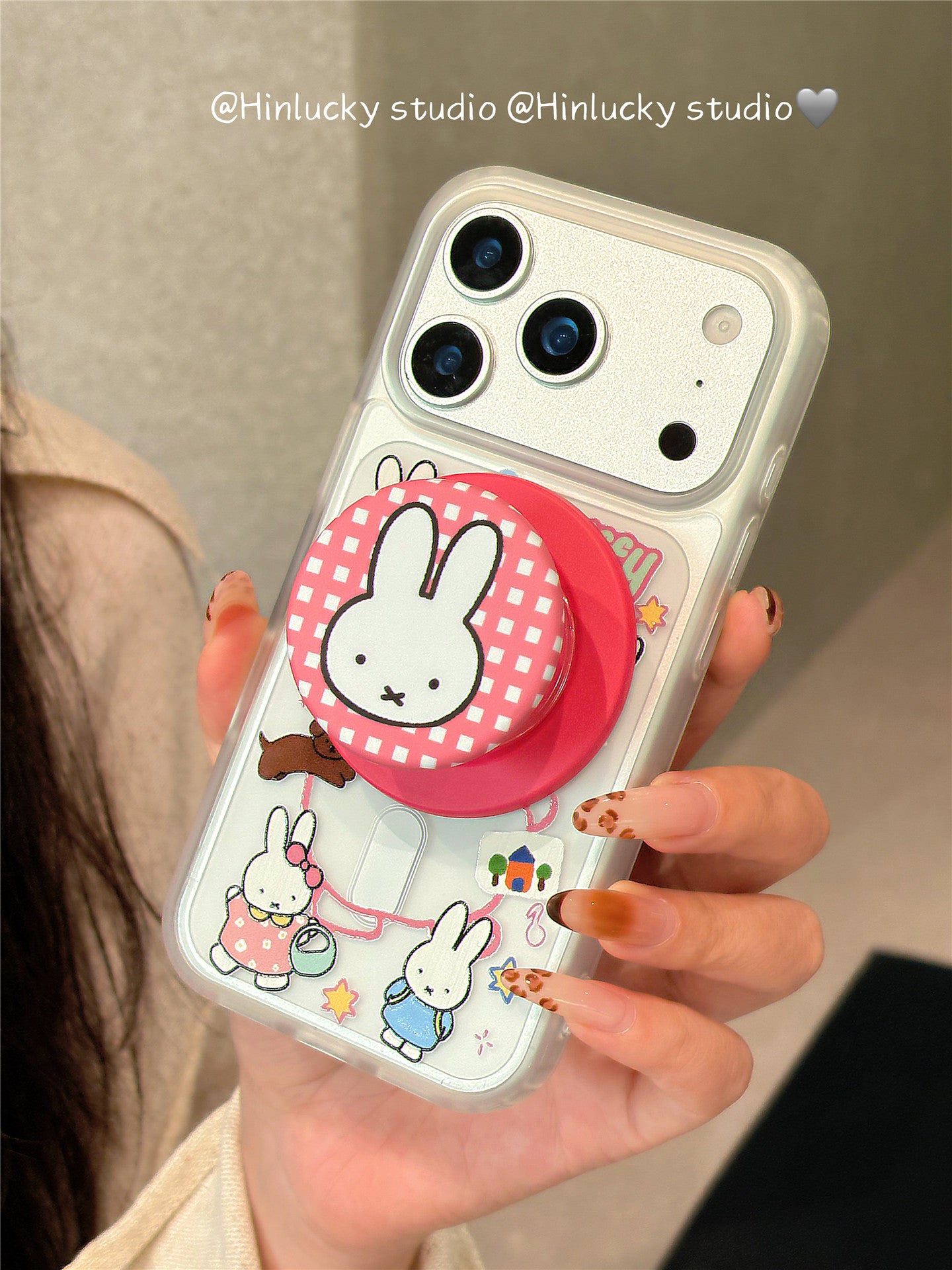 Ameigas Velvet-Hop Bunny Case - Cartoon Rabbit MagSafe Stand & Skin-Feel Cover