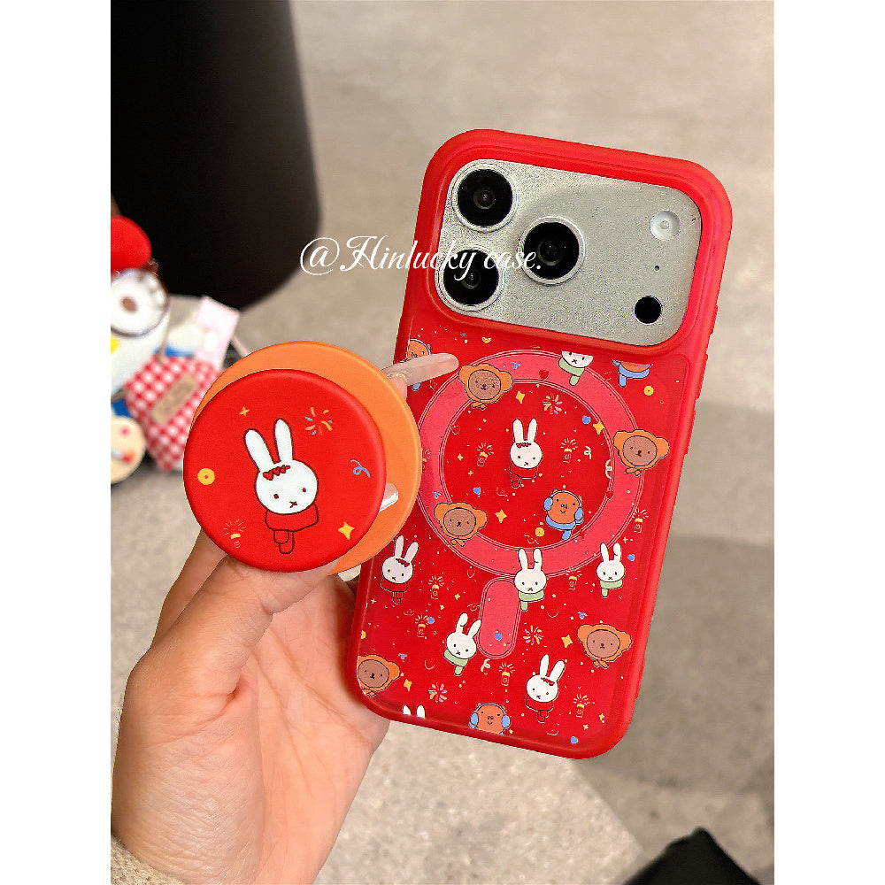 Ameigas Sparkler Bunny Case - Red Fireworks & Miffy-Inspired MagSafe Skin-Feel Cover