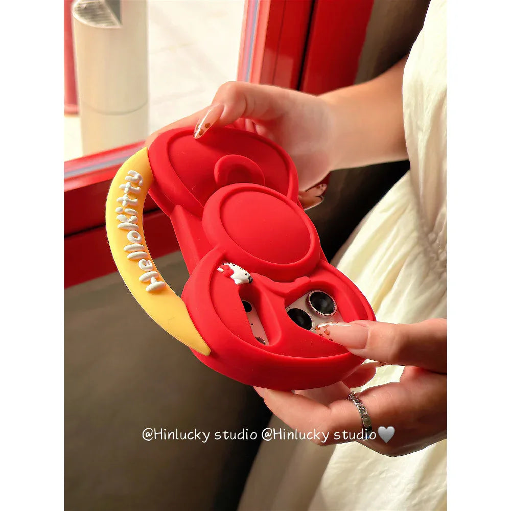 Ameigas Bow-Tied Whiskers Case - Red Ribbon Kitty Silicone Cover for iPhone - Ameigas