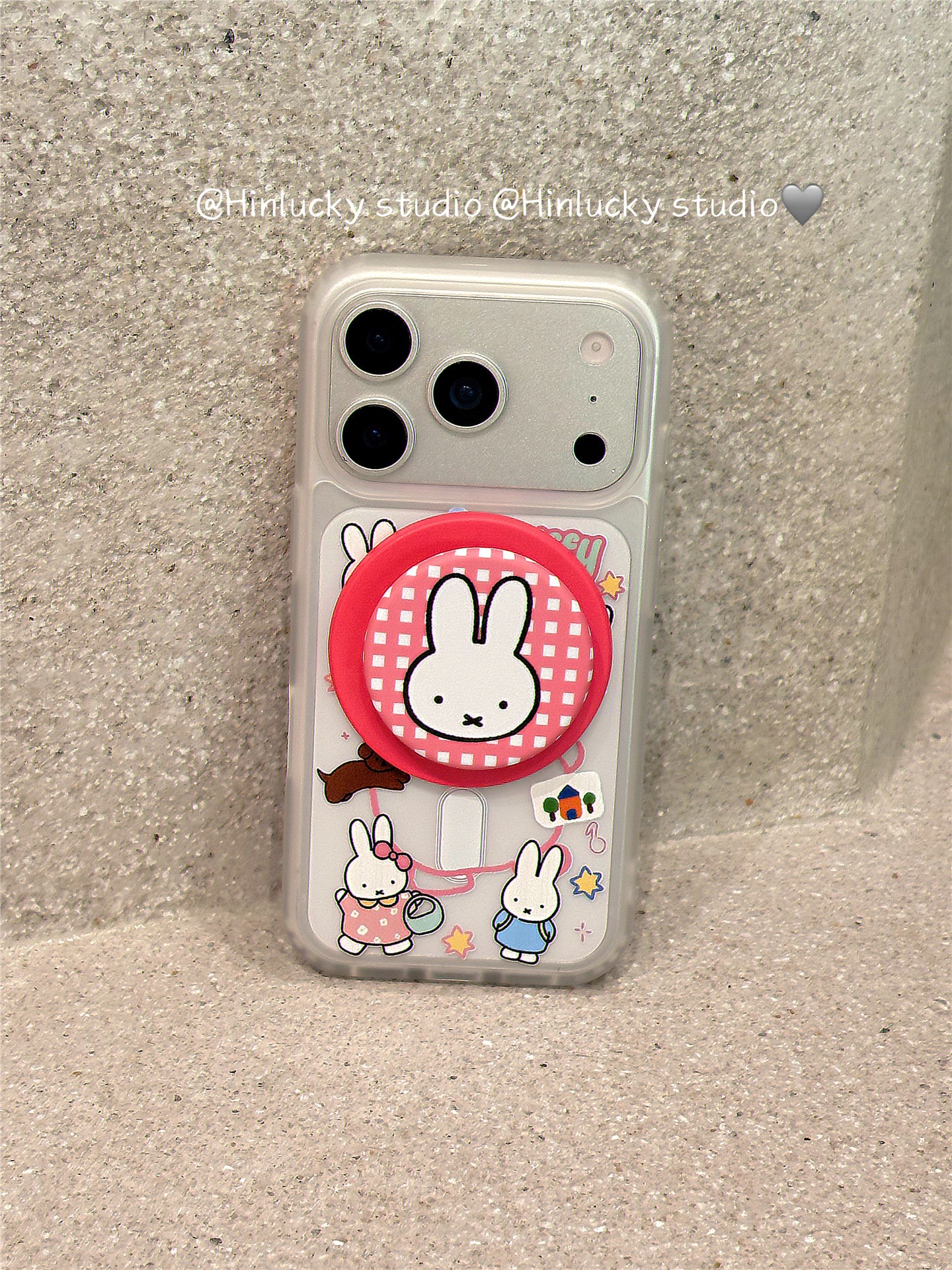 Ameigas Velvet-Hop Bunny Case - Cartoon Rabbit MagSafe Stand & Skin-Feel Cover