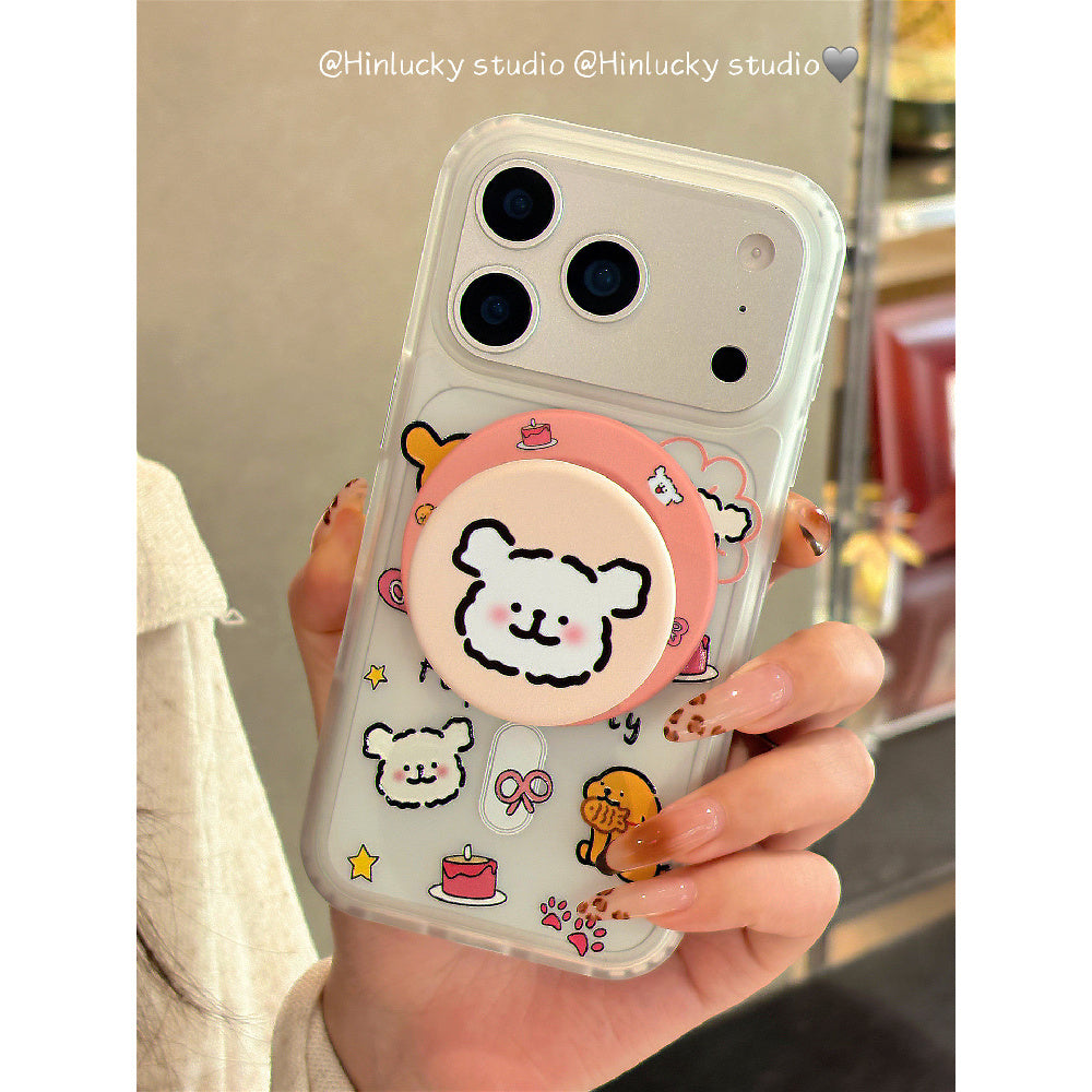 Ameigas Playful Pup Case - Cute Cartoon Dog MagSafe Frosted Cover with Stand
