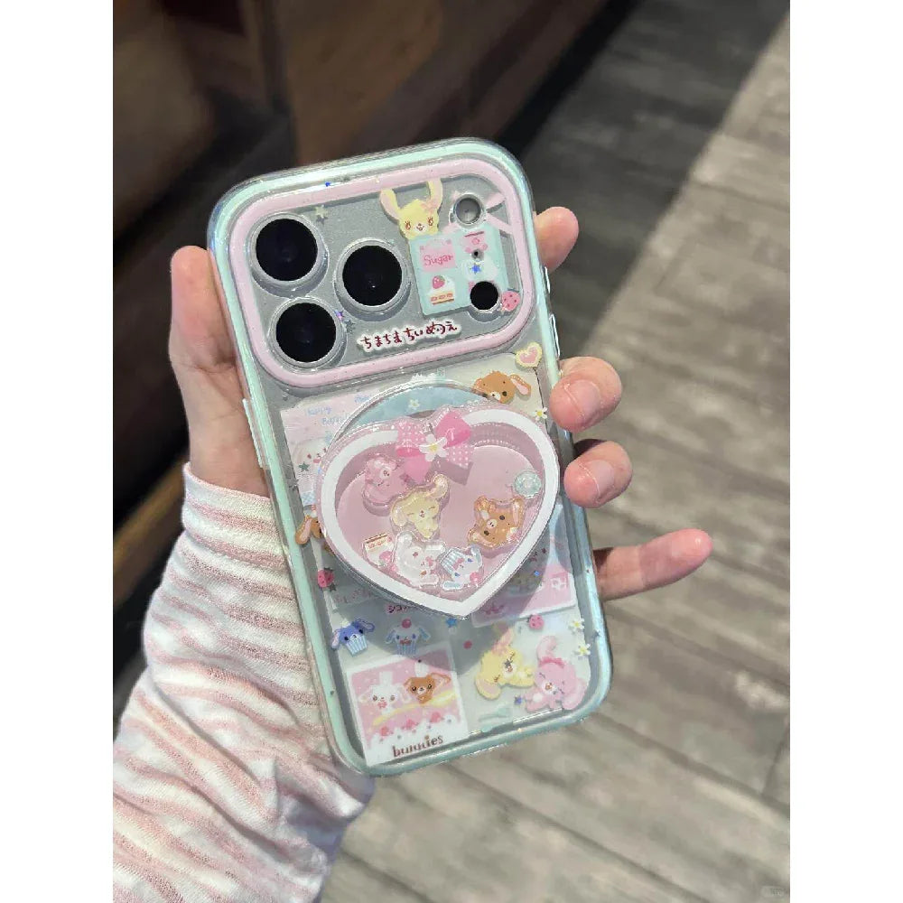 Ameigas 2-in-1 Bunny Dessert Case - Full-Screen Pink & Blue Cartoon Print with Magnetic Stand & Dual-Layer Protection - Ameigas