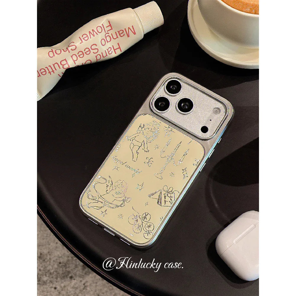 Ameigas Antique Cupid's Candle Case - Vintage Tarnished Star & Cherub Cover for iPhone - Ameigas