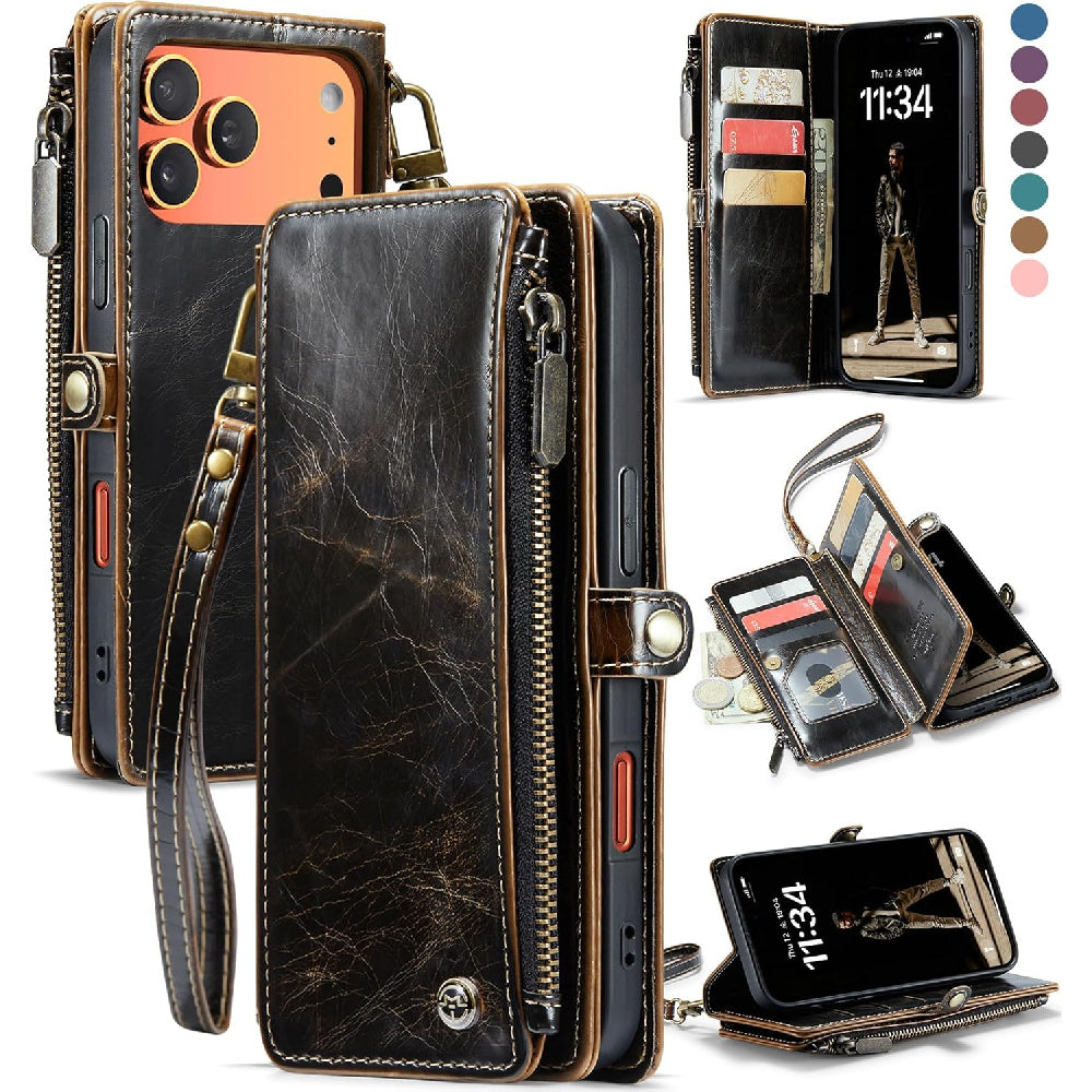Ameigas RFID Blocking Zipper Wallet Phone Case with Magnetic Snap