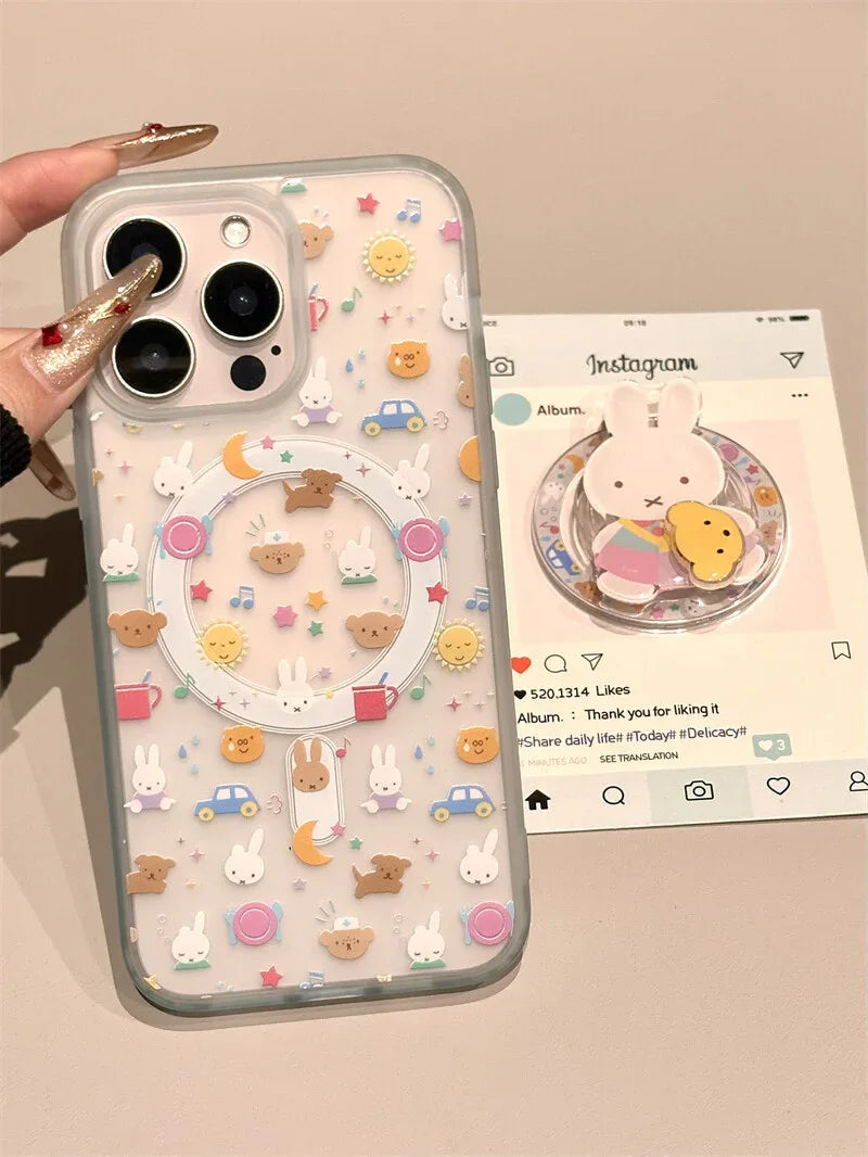 Ameigas Crystal Blue Miffy Case - Transparent Cute Rabbit Design with Magnetic Full-Body Protection - Ameigas