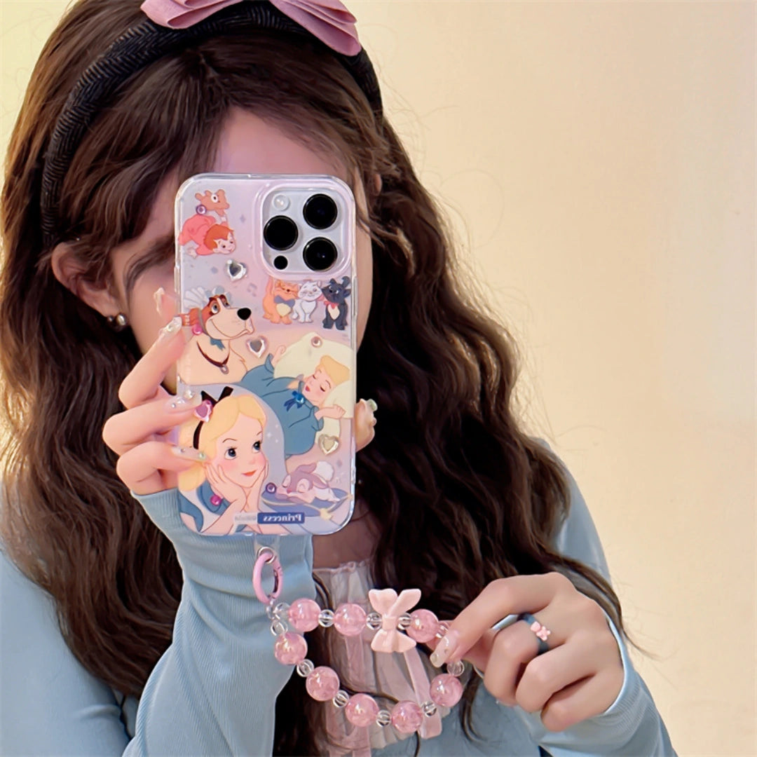 Ameigas Alice Princess Silicone iPhone Case – Shockproof Cover with Optional Crystal Stickers & Beaded Chain