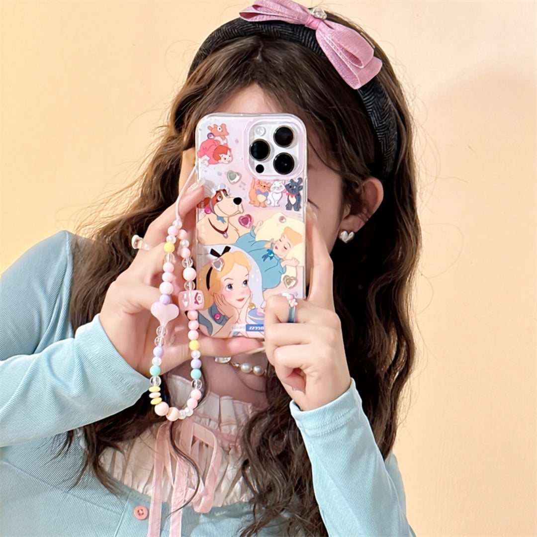 Ameigas Alice Princess Silicone iPhone Case – Shockproof Cover with Optional Crystal Stickers & Beaded Chain