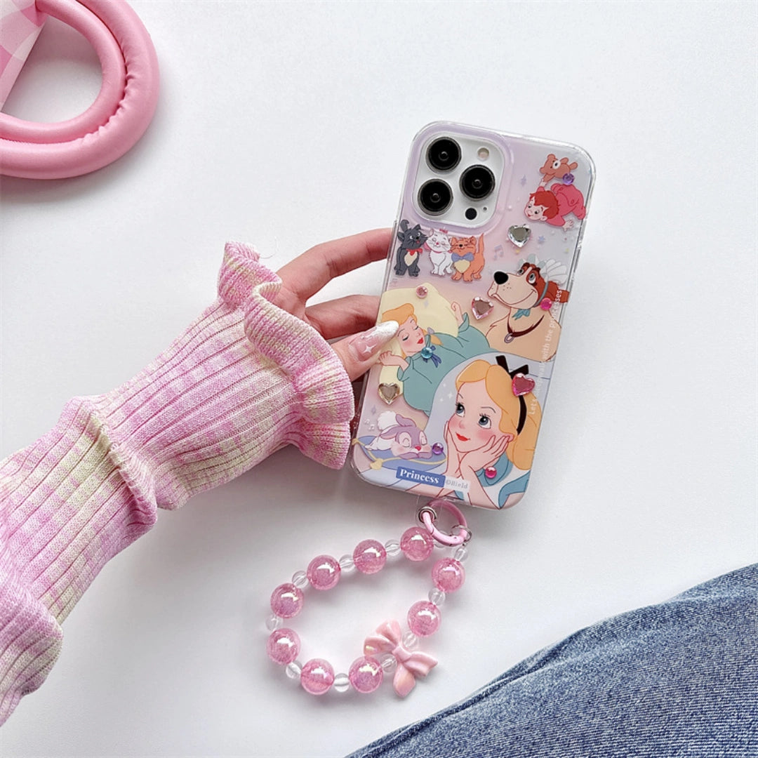 Ameigas Alice Princess Silicone iPhone Case – Shockproof Cover with Optional Crystal Stickers & Beaded Chain