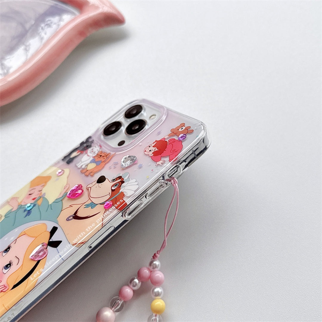 Ameigas Alice Princess Silicone iPhone Case – Shockproof Cover with Optional Crystal Stickers & Beaded Chain