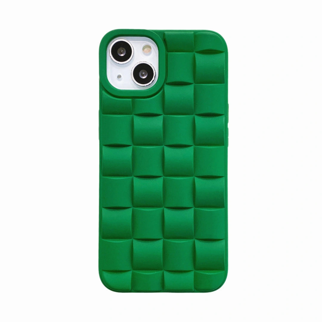 Ameigas BV Green Woven Texture iPhone Case – TPU Shockproof Full-Cover for iPhone 12–17 Pro Max