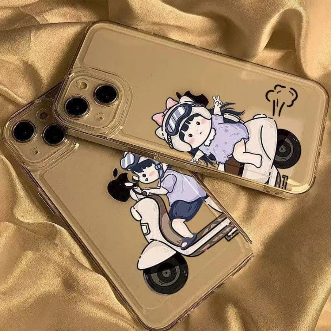 Ameigas Biking Couple Clear TPU Shockproof iPhone Case for iPhone 17 Pro Max