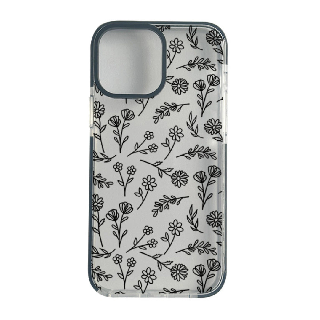 Ameigas Black Frame Floral Transparent iPhone Case — TPU Full Protection Cover, IMD Printed Design, Shockproof & Anti-Fingerprint