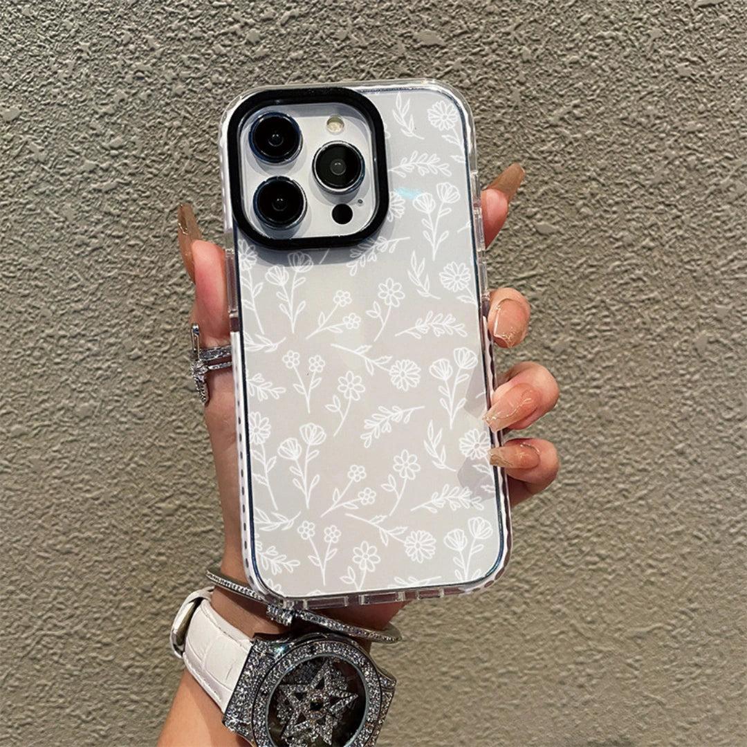 Ameigas Black Frame Floral Transparent iPhone Case — TPU Full Protection Cover, IMD Printed Design, Shockproof & Anti-Fingerprint