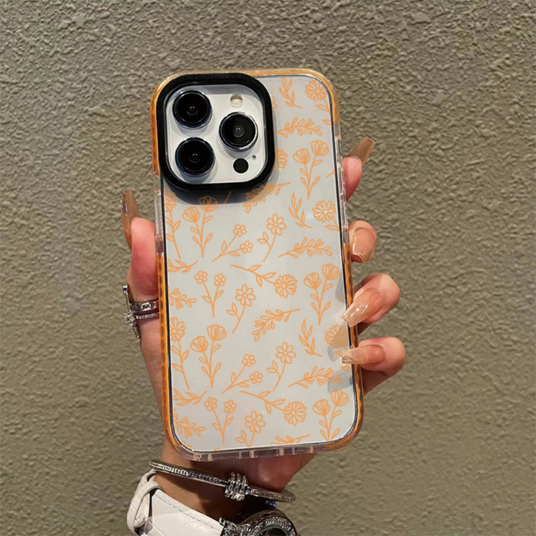 Ameigas Black Frame Floral Transparent iPhone Case — TPU Full Protection Cover, IMD Printed Design, Shockproof & Anti-Fingerprint