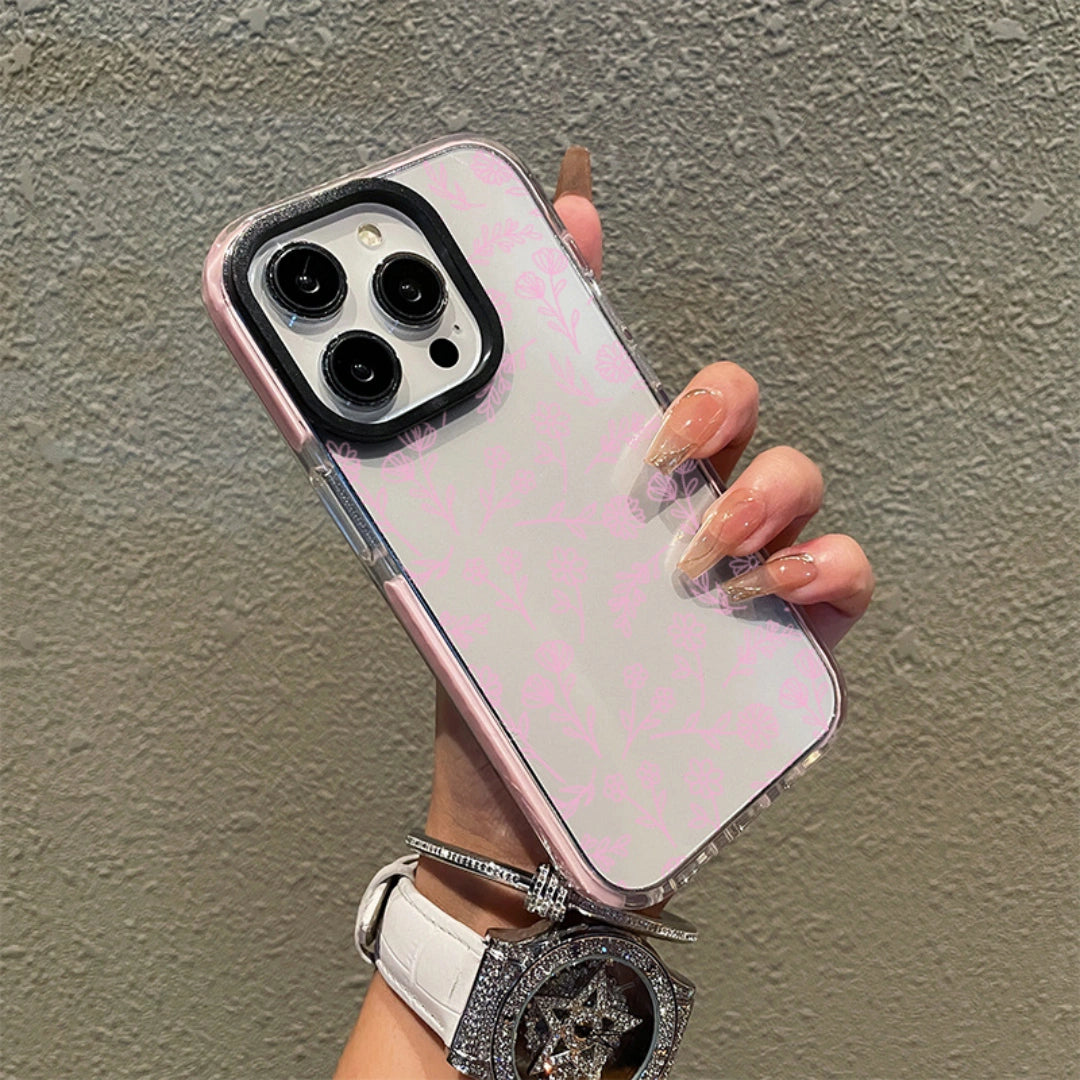 Ameigas Black Frame Floral Transparent iPhone Case — TPU Full Protection Cover, IMD Printed Design, Shockproof & Anti-Fingerprint