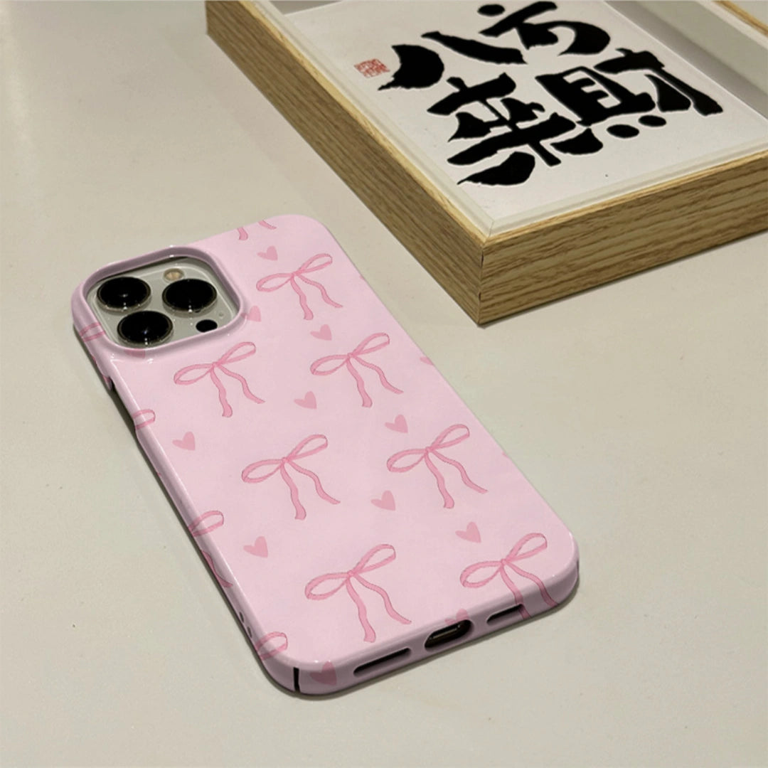 Ameigas Bowknot Full Cover Hard Film iPhone 17 Pro Max Case — Slim Shockproof Heat Transfer Protective Case for iPhone 14 Pro / 13