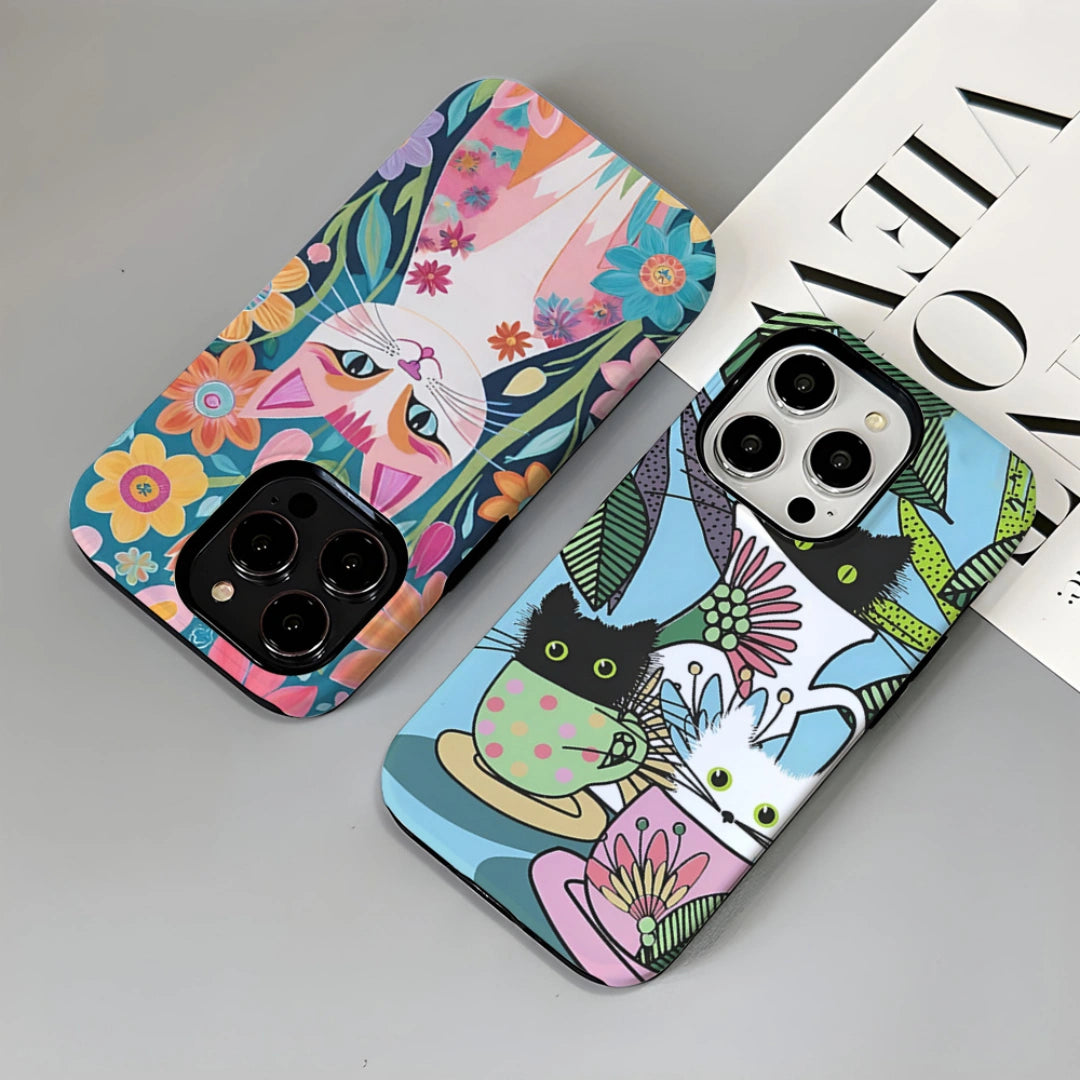 Ameigas Cute Cat Cartoon iPhone Case for iPhone 17 Pro Max / 16 / 15 / 13 Pro Max — European & American Style Hard Film Case, Shockproof & Anti-Scratch