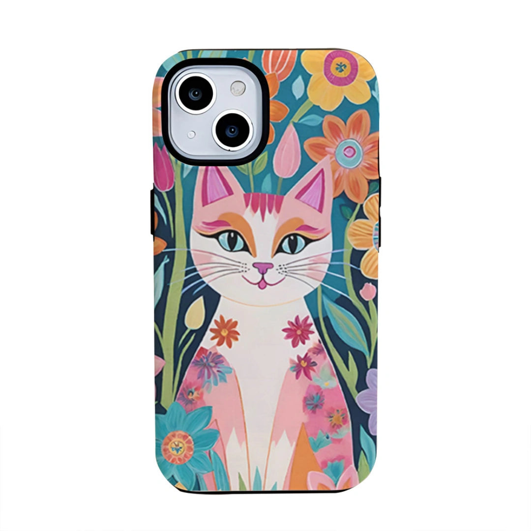 Ameigas Cute Cat Cartoon iPhone Case for iPhone 17 Pro Max / 16 / 15 / 13 Pro Max — European & American Style Hard Film Case, Shockproof & Anti-Scratch