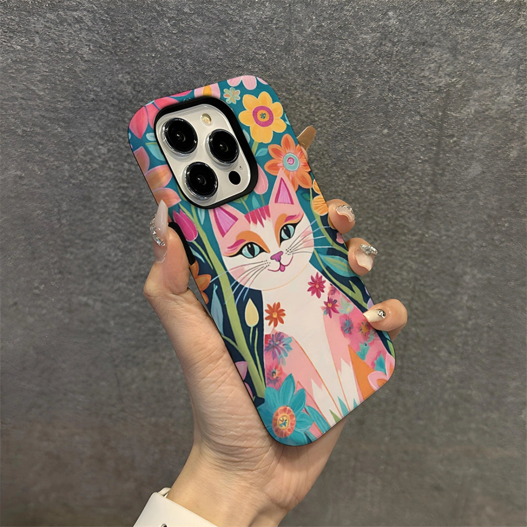 Ameigas Cute Cat Cartoon iPhone Case for iPhone 17 Pro Max / 16 / 15 / 13 Pro Max — European & American Style Hard Film Case, Shockproof & Anti-Scratch