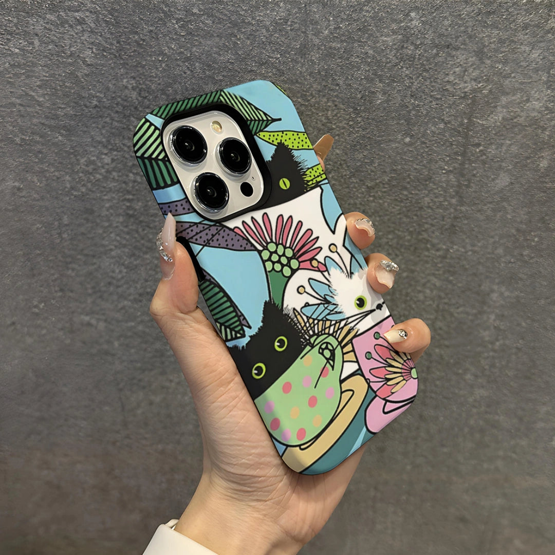 Ameigas Cute Cat Cartoon iPhone Case for iPhone 17 Pro Max / 16 / 15 / 13 Pro Max — European & American Style Hard Film Case, Shockproof & Anti-Scratch